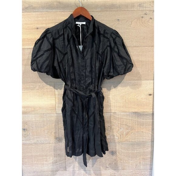 NWOT FRAME black inset Lace Puff Sleeve Minidress size S - Picture 6 of 12